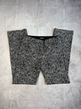 Express Low Rise Editor Barely Boot Pants Womens 6R Black White Tweed Stretch